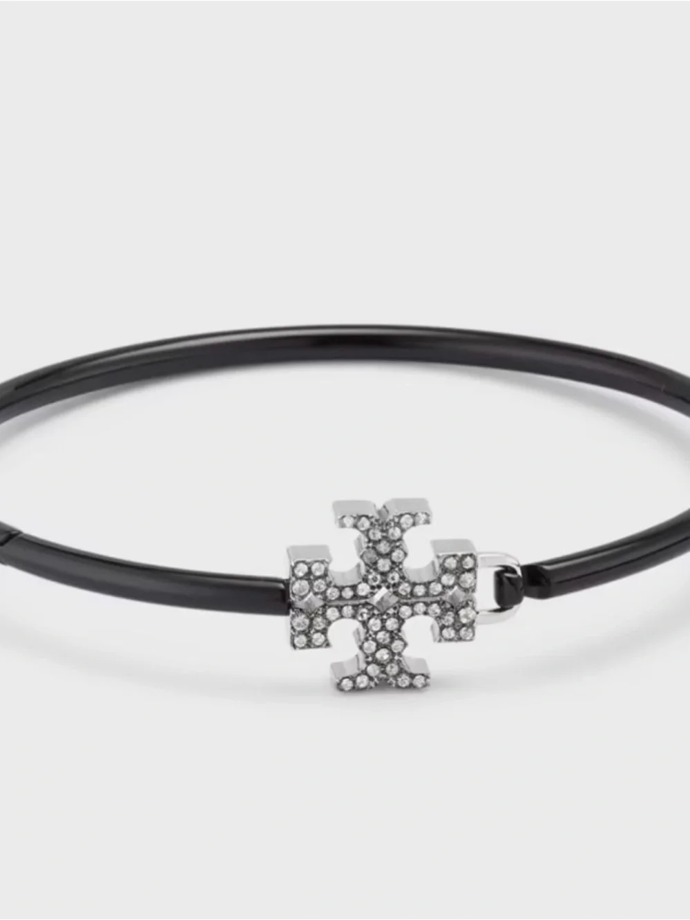 NWT Tory Burch Eleanor Pavé Double T Black Enamel Cuff Bracelet